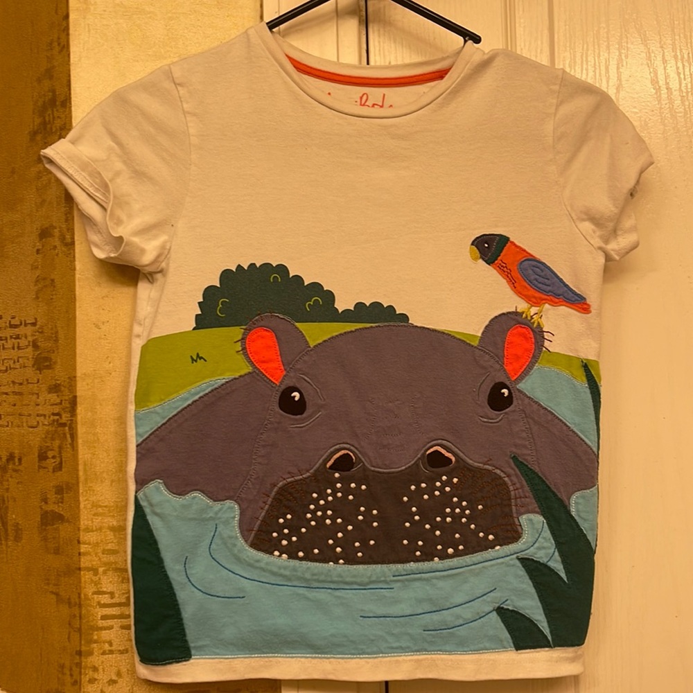 Mini Boden shirt size 9-10 GUC. Hippopotamus Shirt